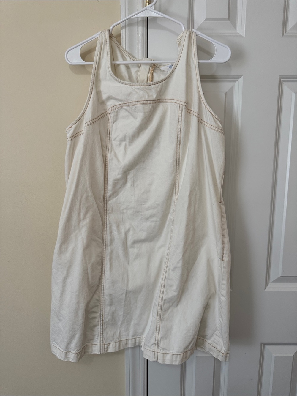 Women's Cream Jean Tank Dress - Casual Sleeveless Summer Dress